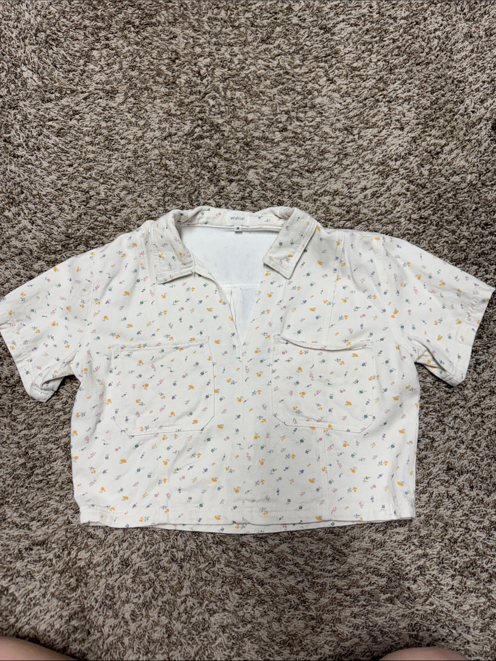 Wishlist White Cropped Polo Top with Yellow, Pink & Blue Floral Print